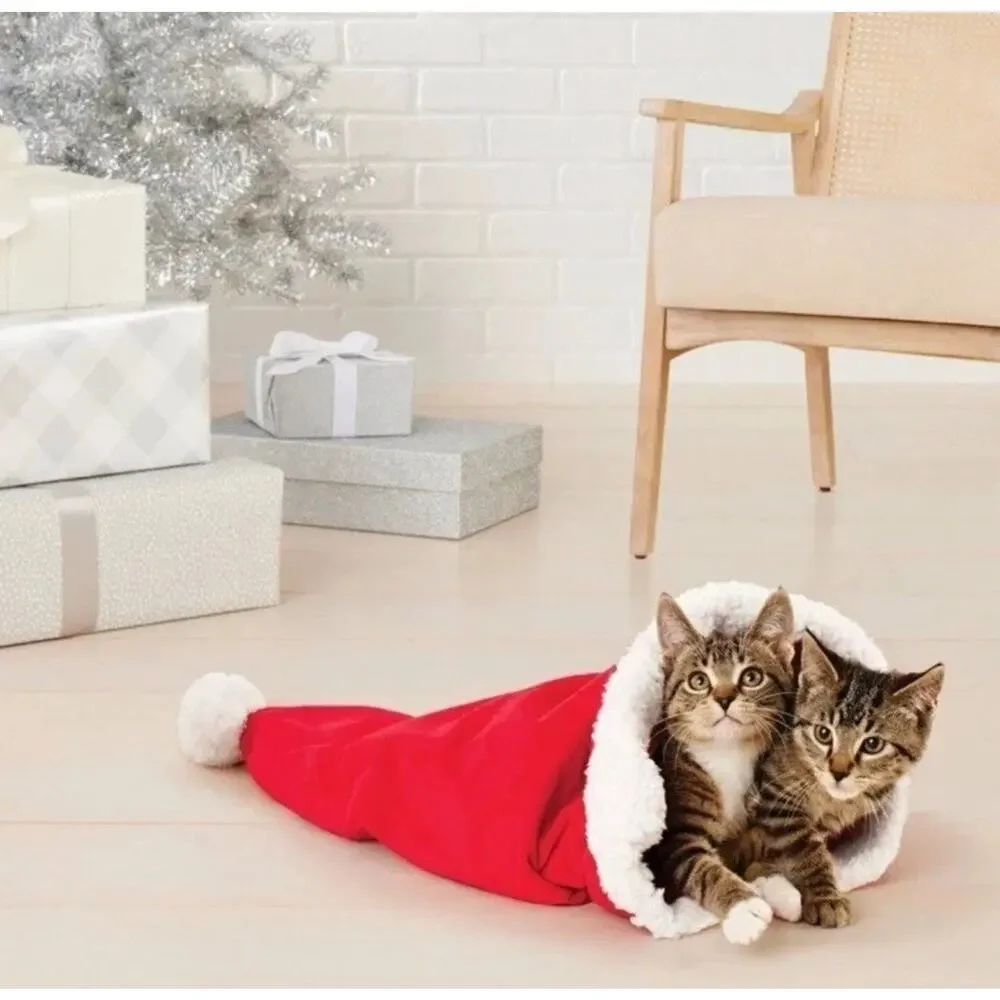Wondershop Crinkle Cat Tunnel Large Santa Hat Bag Plush Toy Christmas 23” x 15”